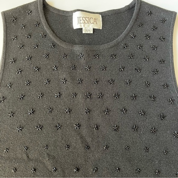 JESSICA Black Vintage Beaded Knit Tank Top US M/12 - Picture 4 of 7